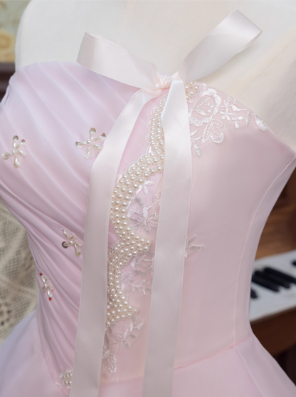 Cute Prom Dress Strapless Pleated Ball Gown Sweet 16 Dress Princess Dresses Evening Dress  D2940