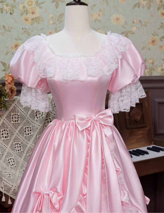 Stunning Prom Dress Pink Square Neck Pleated Lace Evening Dress16th Dress   D2943
