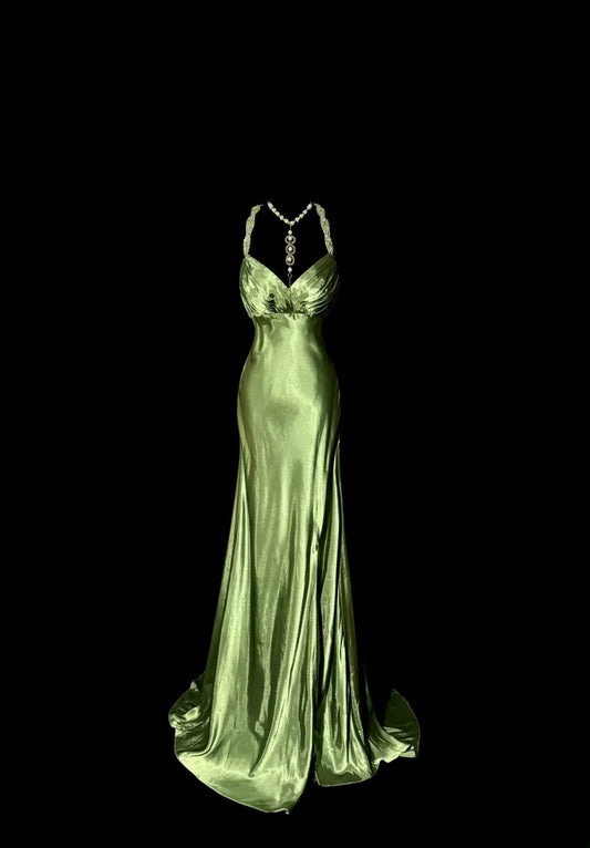 Gorgeous Prom Dress Green Spaghetti Straps Backless Pleated  Evening Dress Gala Dress Party Dress   D2945
