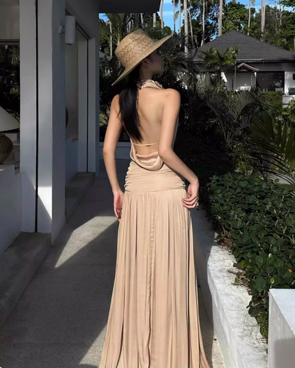 Sexy Women Dress Halter Pleated Party Dress Summer Date Dress Vacation Dress    D2956