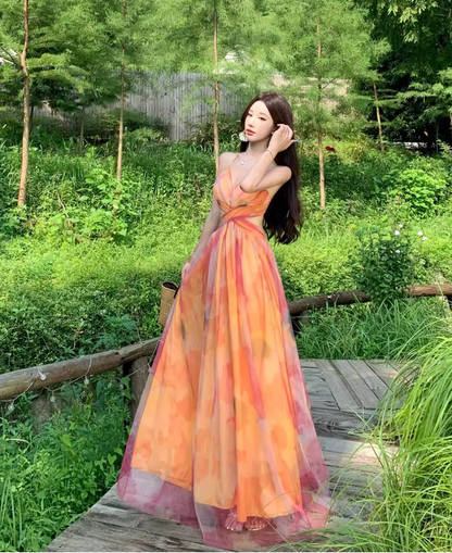 Stunning Women Dress Spaghetti Straps Pleated Summer Date Dress Seaside Party Dress    D2957