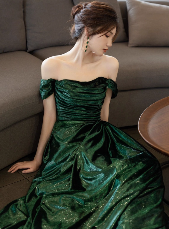 Shiny Prom Dress A Line Off Shoulder Pleated Evening Dress Gala Dress Party Dress   D2972