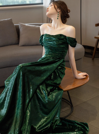 Shiny Prom Dress A Line Off Shoulder Pleated Evening Dress Gala Dress Party Dress   D2972