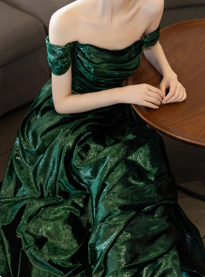 Shiny Prom Dress A Line Off Shoulder Pleated Evening Dress Gala Dress Party Dress   D2972