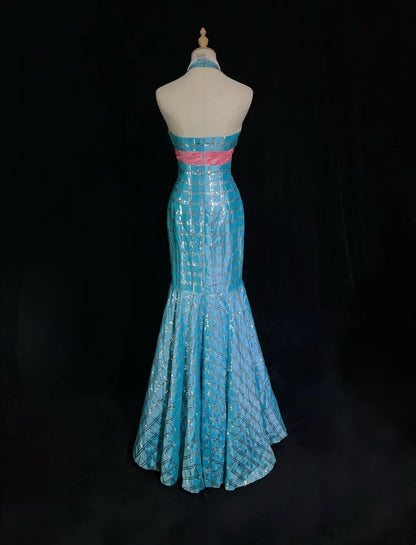 Shiny Prom Dress Blue Halter Sequin Mermaid Gala Dress Evening Dresses Party Dress D2993