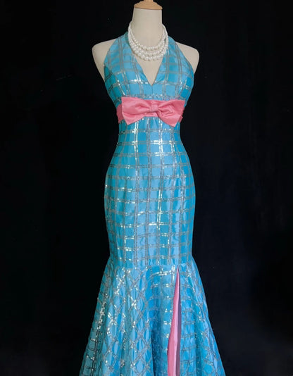 Shiny Prom Dress Blue Halter Sequin Mermaid Gala Dress Evening Dresses Party Dress D2993