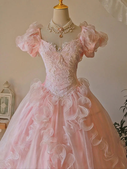 Cute Prom Dress Sweetheart Ruffle Backless Ball Gown Evening Dress Sweet 16th Dress D3003