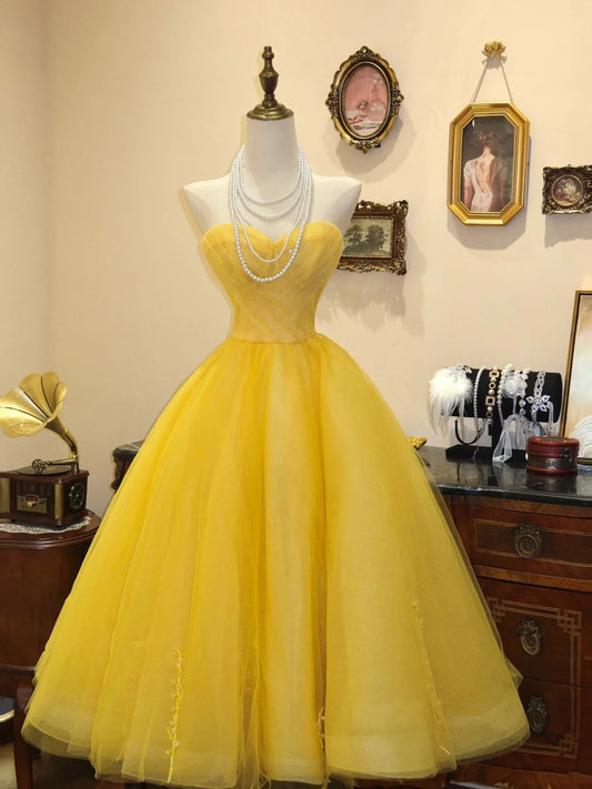 Sweet Prom Dress Yellow Sweetheart Evening Dress Birthday Party Dress Quinceanera Dress      D3056