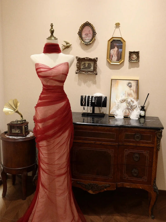 Stunning Prom Dress Sweetheart Pleated Tulle Mermaid Evening Dress Gala Dress    D3074