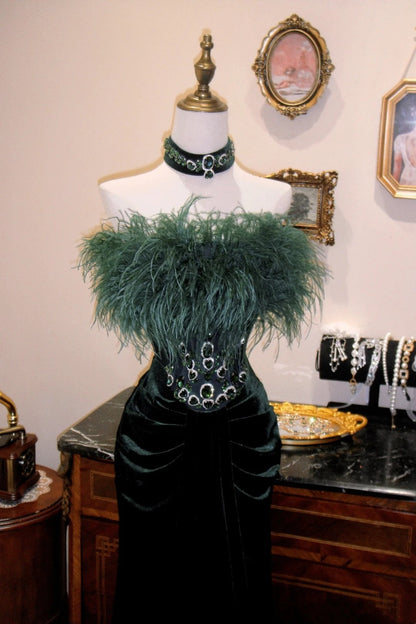 Charming Prom Dress Dark Green Strapless Crystal Pleated Evening Dress Gala Dress   D3080