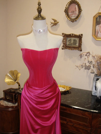 Pretty Prom Dress Hot Pink Strapless Pleated Evening Dress Gala Dress   D3081