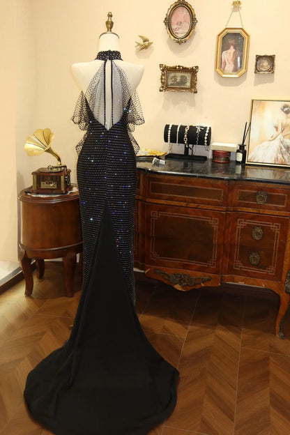 Shiny Prom Dress Halter Rhinestone Long Prom Dress Evening Dress Gala Dress D3087