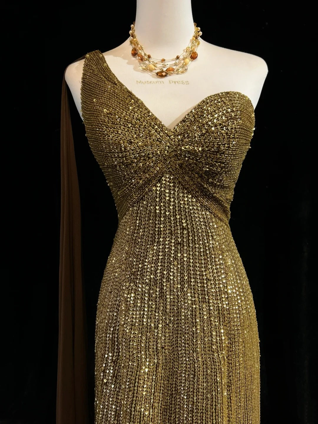 Shiny Prom Dress Gold One Shoulder Gala Dress Evening Dress    D3093