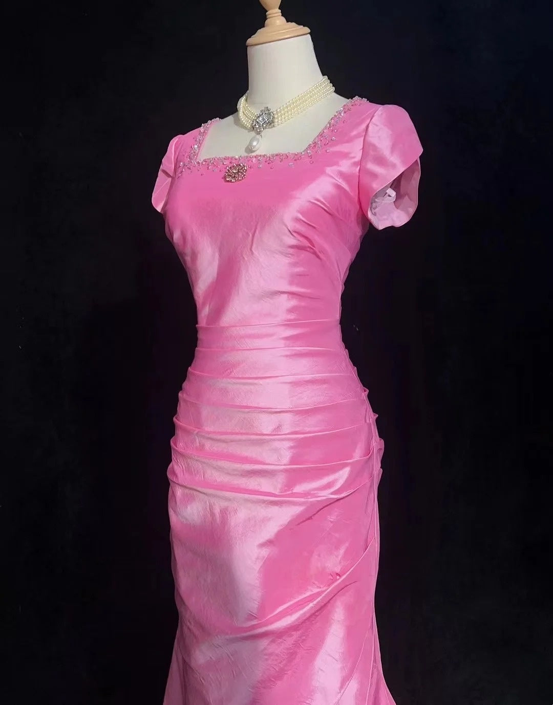 Charming Prom Dress Square Neck Pleated Evening Dress Gala Dress Birthday Dress     D3096