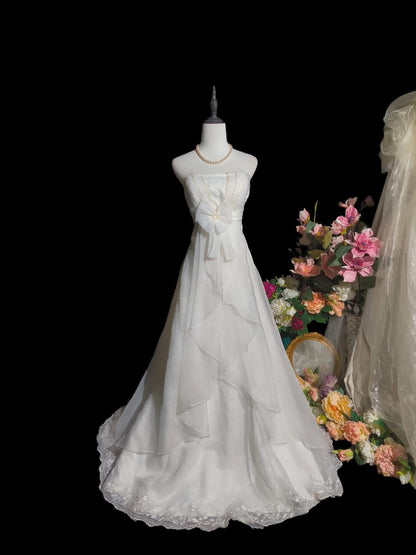 Pretty A Line Strapless Ruffle Wedding Dress   D3097