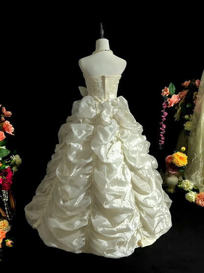 Pretty Strapless Beading Pleated Wedding Dress D3110