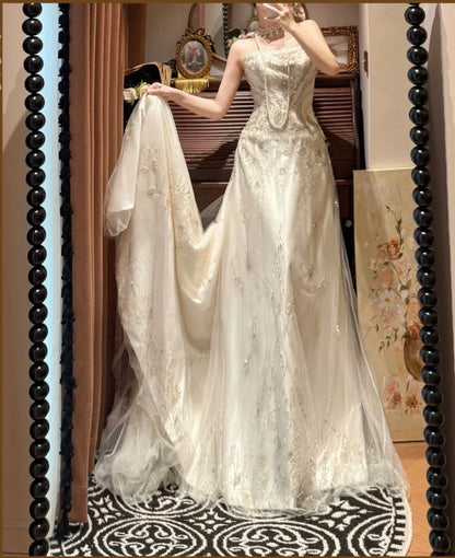 Stunning A Line Strapless Beading Wedding Dress D3115