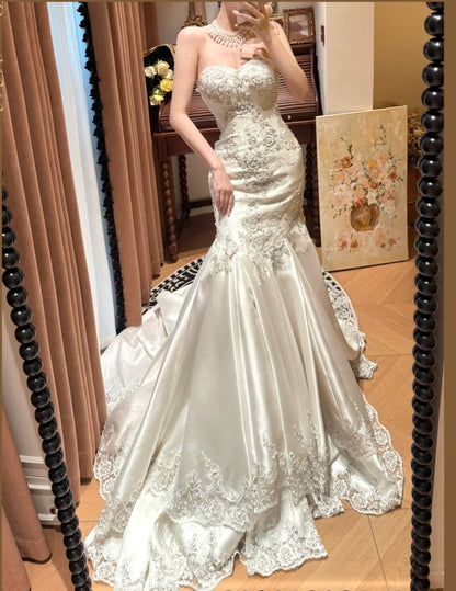 Gorgeous Sweetheart Pleated Mermaid Wedding Dress D3118