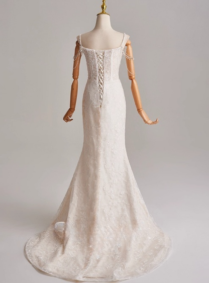 Elegant Wedding Dress Spaghetti Straps Mermaid Wedding Dress D3167