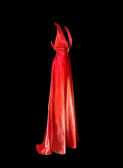 Sexy Prom Dress Red V-neck Backless Pleated Long Prom Dress Evening Dress Gala Dress  D3169