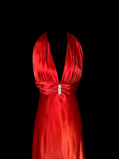 Sexy Prom Dress Red V-neck Backless Pleated Long Prom Dress Evening Dress Gala Dress  D3169