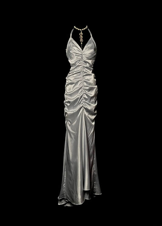 Stunning Prom Dress V-neck Pleated Long Mermaid Prom Dress Birthday Party Dress D3176