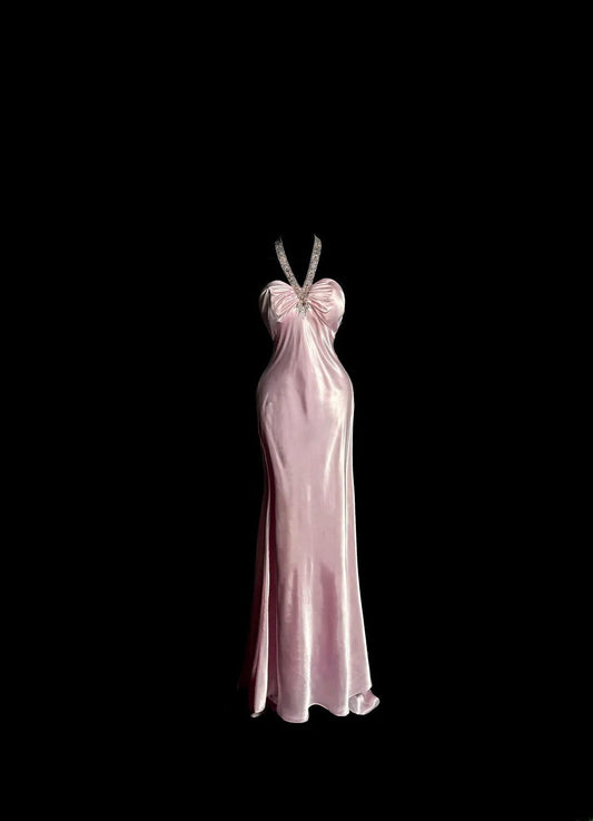 Sweet Prom Dress Light Pink Halter Long Prom Dress Evening Dress Birthday Party Dress  D3182