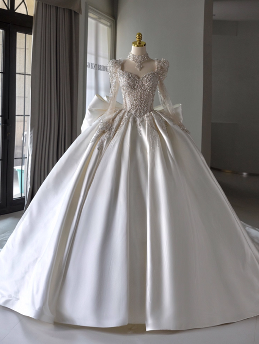 Gorgeous Wedding Dress Sweetheart Long Sleeve Pleated Wedding Dress  D3184