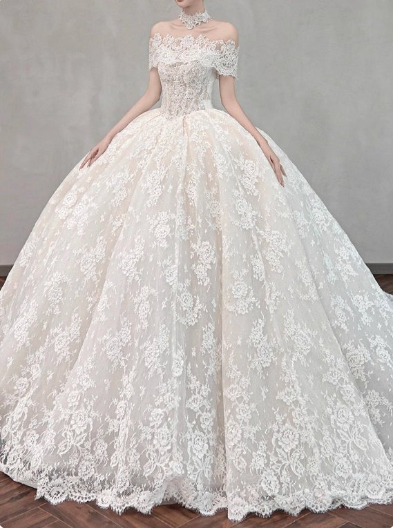 Romantic Wedding Dress Off Shoulder Lace Wedding Dress  D3189