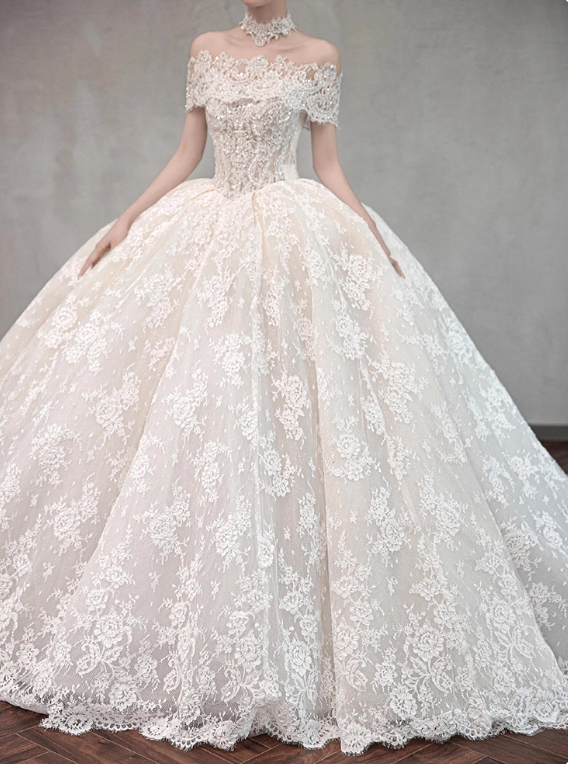 Romantic Wedding Dress Off Shoulder Lace Wedding Dress  D3189