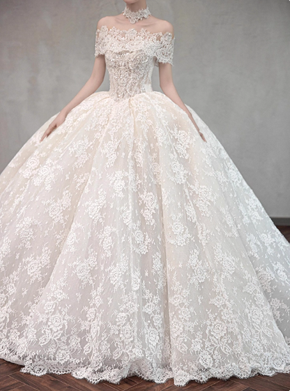 Romantic Wedding Dress Off Shoulder Lace Wedding Dress  D3189