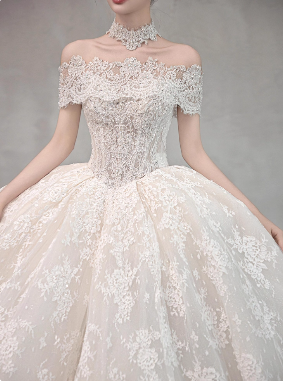 Romantic Wedding Dress Off Shoulder Lace Wedding Dress  D3189