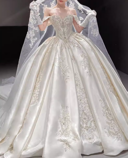 Romantic Wedding Dress Off Shoulder Pleated  Wedding Dress  D3191