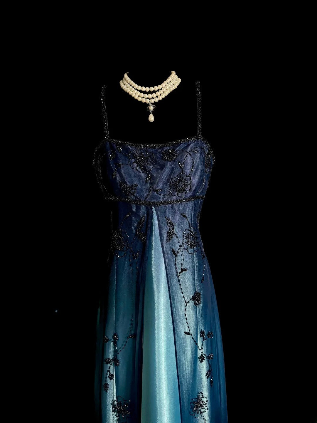 Stunning Prom Dress Gradient Blue Spaghetti Straps Long Evening Dress Gala Dress  D3200
