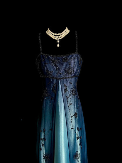 Stunning Prom Dress Gradient Blue Spaghetti Straps Long Evening Dress Gala Dress  D3200