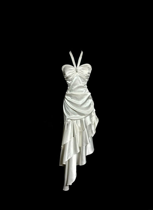 Beauty Prom Dress Halter Pleated Asymmetrical Hem Evening Dress Gala Dress Cocktail Dress   D3215