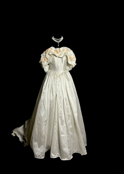 Charming Wedding Dress A Line Off Shoulder Flower Pleated Wedding Dress  D3223