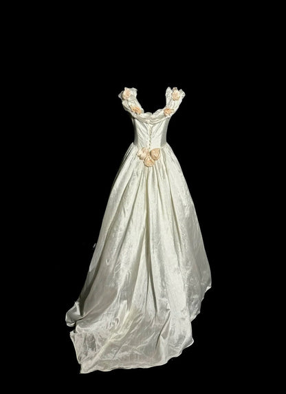 Charming Wedding Dress A Line Off Shoulder Flower Pleated Wedding Dress  D3223