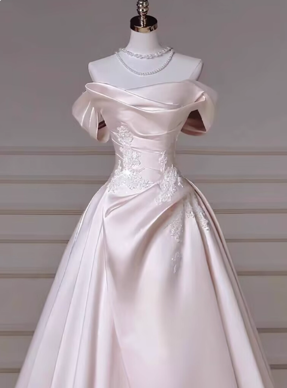 Charming Wedding Dress A Line Off Shoulder Pleated Wedding Dress  D3235