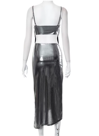 Sexy Women Dress Silver Spaghetti Straps Party Outfits Date Dress   D3238