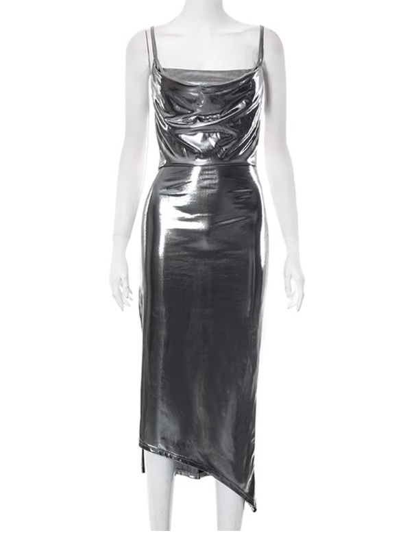 Sexy Women Dress Silver Spaghetti Straps Party Outfits Date Dress   D3238