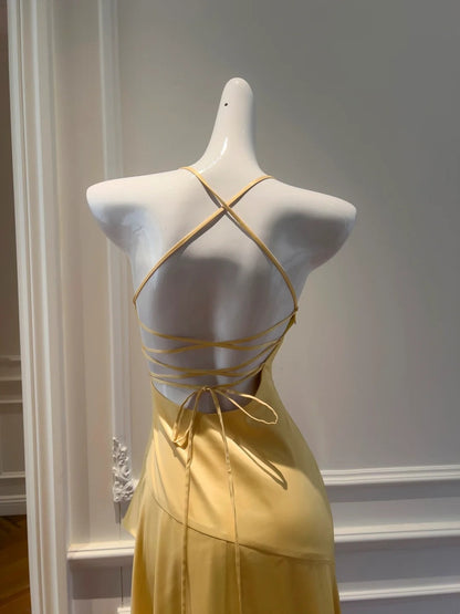Popular Prom Dress Halter Pleated Asymmetrical Hem Birthday Party Outfits Cocktail Dress  D3280