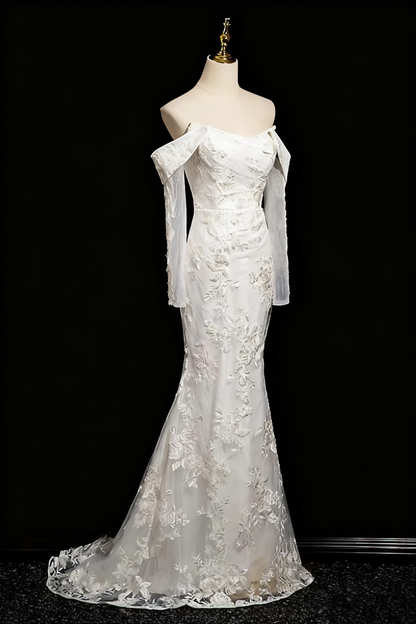Pretty Wedding Dress Strapless Long Sleeve Mermaid Wedding Dress D3293