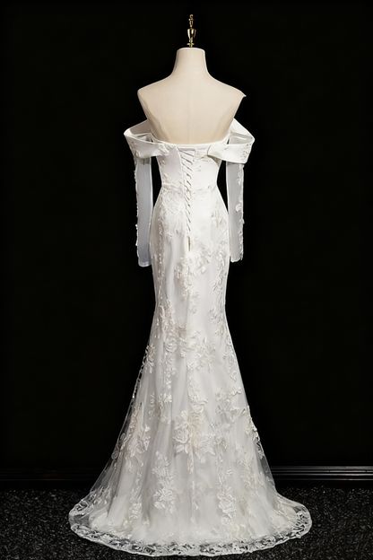 Pretty Wedding Dress Strapless Long Sleeve Mermaid Wedding Dress D3293