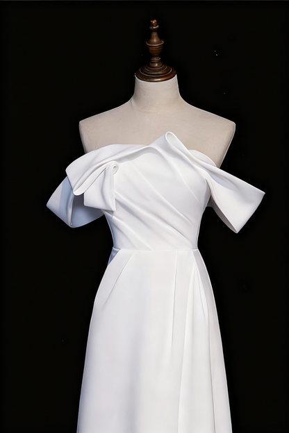 Newest Wedding Dress A Line Off Shoulder Pleated Slit Wedding Dress D3295