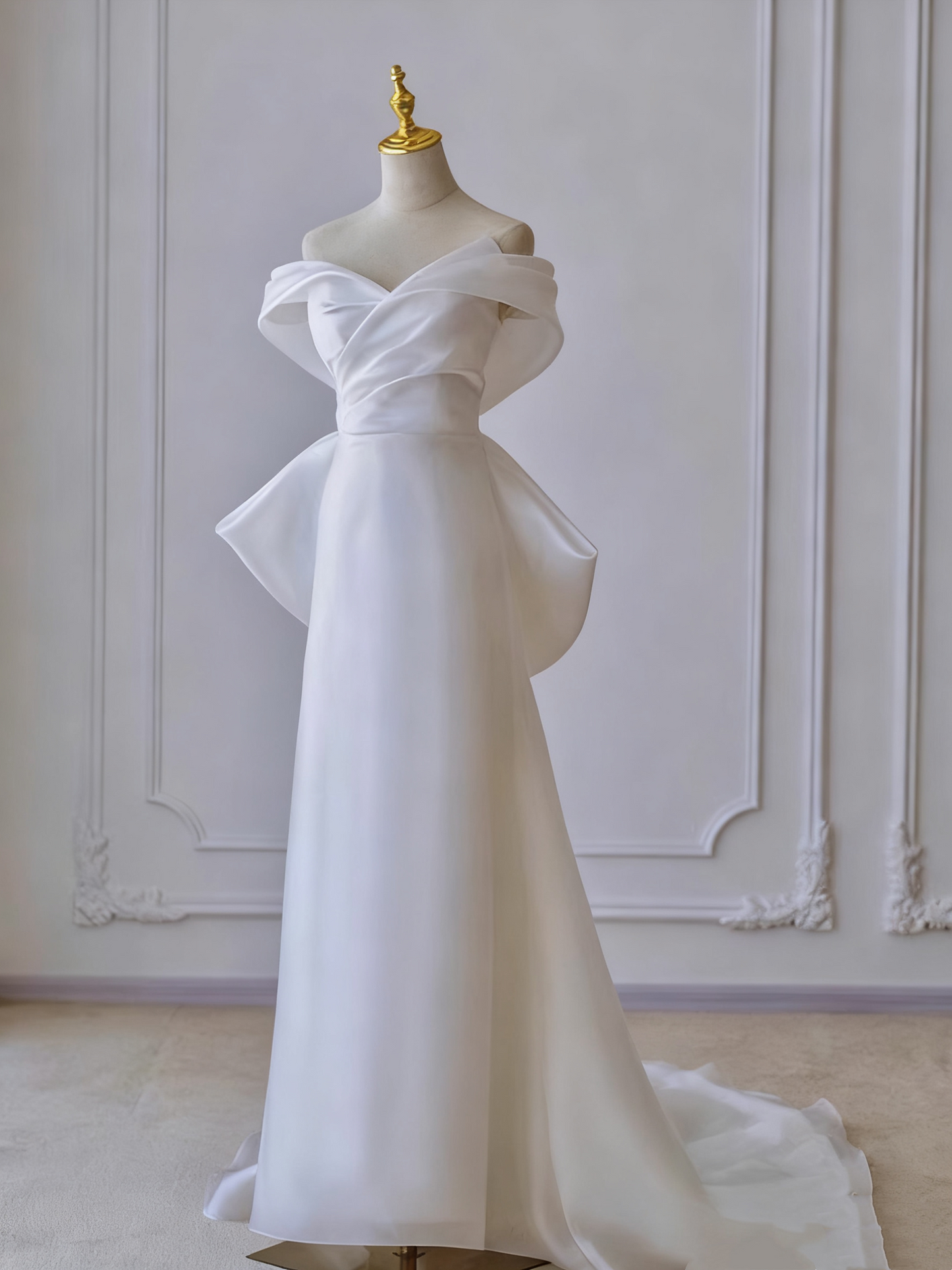 Pretty Wedding Dress A Line Off Shoulder Pleated Wedding Dress D3297