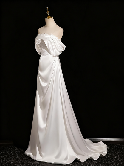 Charming Wedding Dress A Line Off Shoulder Pleated Wedding Dress D3303