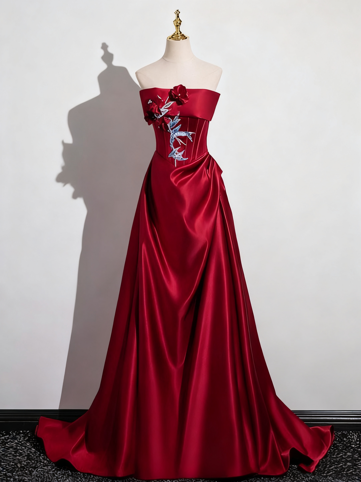Pretty Prom Dress Wine Red A Line Strapless Pleated Prom Dress Evening Gown Gala Dress   D3308