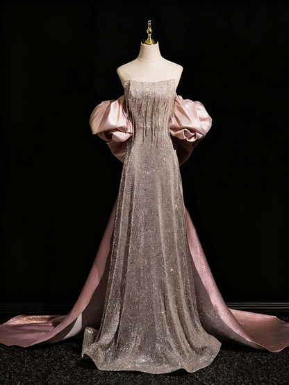 Shiny Prom Dress A Line Strapless Evening Gown Birthday Party Outfits   D3311