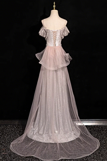 Shiny Prom Dress A Line Spaghetti Straps Tulle Birthday Party Outfits Evening Gown    D3312
